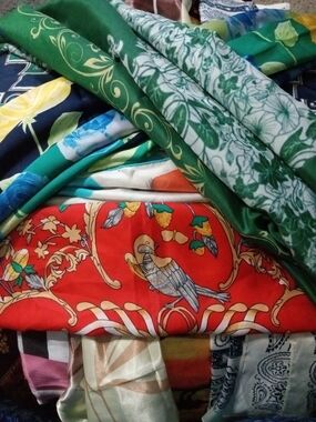 GORGEOUS LOT of 12 Handrolled Silk & Polyester Scarves